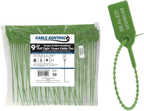 Kable Kontrol Tamper Seals مرقمة أربطة مضغوطة لطفاية حريق، 9 بوصة 50 قطعة من العلامات الأمنية للاستعمال مرة واحدة، سحب محكم ذاتي القفل - أخضر in Kuwait