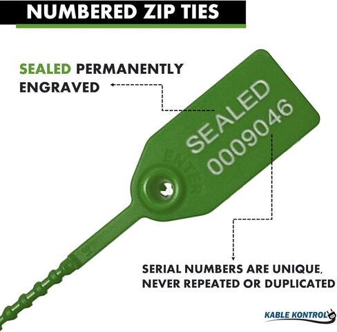 Kable Kontrol Tamper Seals مرقمة أربطة مضغوطة لطفاية حريق، 9 بوصة 50 قطعة من العلامات الأمنية للاستعمال مرة واحدة، سحب محكم ذاتي القفل - أخضر in Kuwait