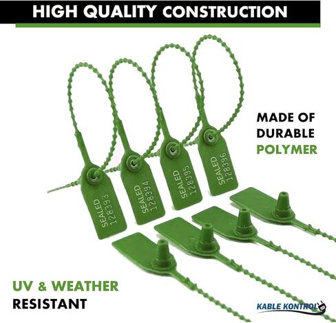 Kable Kontrol Tamper Seals مرقمة أربطة مضغوطة لطفاية حريق، 9 بوصة 50 قطعة من العلامات الأمنية للاستعمال مرة واحدة، سحب محكم ذاتي القفل - أخضر in Kuwait