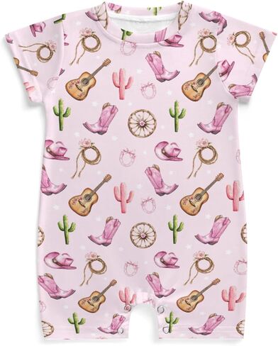 Western Cowgirl Hat Boot Cactus Baby Rompers Guitar Bows Wildflowers Bodysuit Wild West Clothes in Saudi Arabia