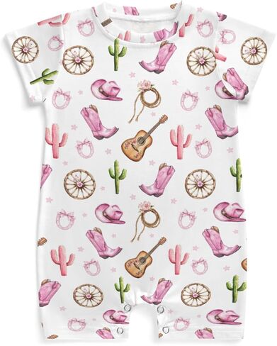 Western Cowgirl Hat Boot Cactus Baby Rompers Guitar Bows Wildflowers Bodysuit Wild West Clothes in Saudi Arabia