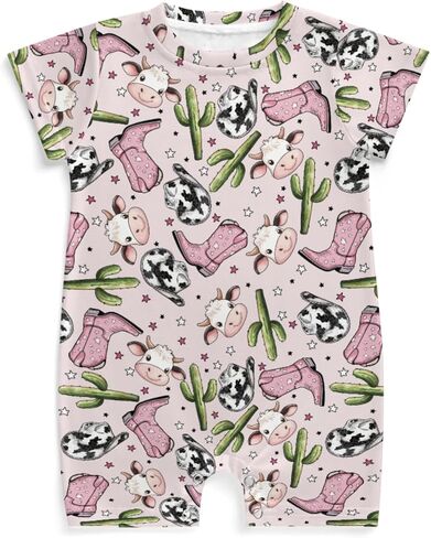 Western Cowgirl Hat Boot Cactus Baby Rompers Guitar Bows Wildflowers Bodysuit Wild West Clothes in Saudi Arabia