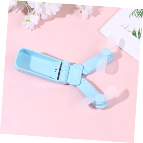 مروحة USB صغيرة محمولة برأسين قابلة لإعادة الشحن، مبرد محمول صغير قابل للطي للسفر للاستخدام في الهواء الطلق مع شحن USB باللون الأزرق in Kuwait