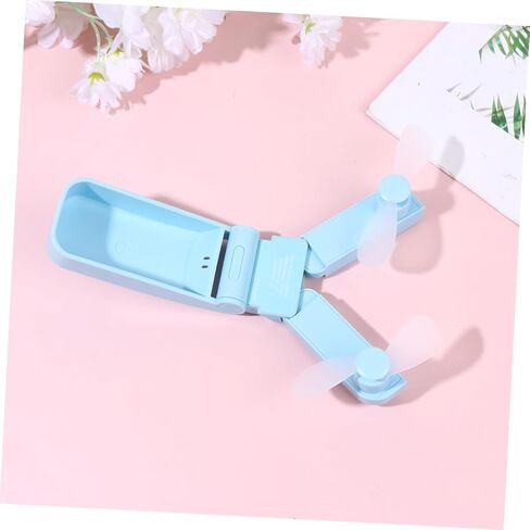 مروحة USB صغيرة محمولة برأسين، مروحة صغيرة محمولة قابلة لإعادة الشحن مع تصميم قابل للطي للسفر والاستخدام الخارجي، USB أزرق خفيف الوزن in Kuwait