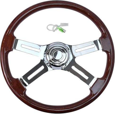 18" ABS Wood Grain Truck Steering Wheel 4-Spoke Chrome Plated Aluminum Steering Wheel for Semi-Trailers,Trucks for Kenworth, Peterbilt, Volvo, Freightliner in Saudi Arabia