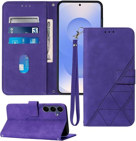 محفظة لهاتف Samsung Galaxy S25 FE، حافظة هاتف S25 FE، فتحات لحامل البطاقات، حزام معصم، حماية داخلية من مادة TPU، حامل، جلد PU، غطاء فليب فوليو (أزرق) in Kuwait