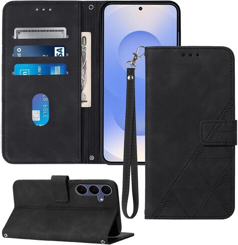 for Samsung Galaxy S25 FE Case Wallet, S25 FE Phone Case, Card Holder Slots, Wrist Strap, TPU Interior Protective, Stand, PU Leather, Folio Flip Cover (Blue) in Saudi Arabia