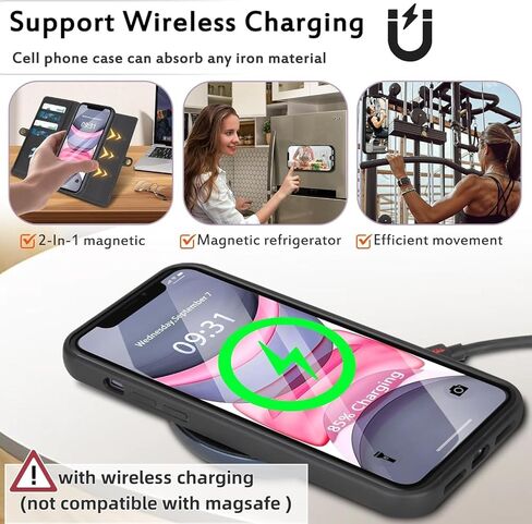 حافظة محفظة متوافقة مع هاتف iPhone 16 Pro Max، متعددة الوظائف قابلة للفصل 2 في 1 محفظة مغناطيسية لهاتف iPhone 16 Pro Max، حافظة هاتف بسحاب وحزام قلاب مع أشرطة كتف (أسود) in Kuwait