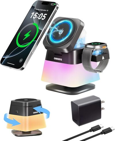 4 in 1 Wireless Charging Station,Charger Stand with Night Light for iPhone17/16/15/14/13/12,Airpods,Watch(20W Adapter),Magnetic Charging Station for Apple in Saudi Arabia