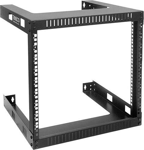 رف تثبيت على الحائط RIVECO 9U للشبكة - 17.7 بوصة عمق 2 رفوف إطار مفتوحة سهلة التجميع تم تصميمها لمعدات الاستريو/الخادم/AV/البيانات المنزلية ومسامير M5 50 مجموعة in Saudi Arabia