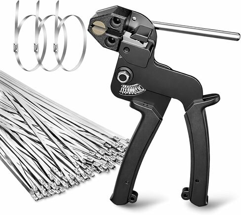 Stainless Steel Cable Tie Gun with 100Pcs 11.8 inch Metal Zip Ties Tool, Special Tool For Fastening and Cutting Steel Zip Ties, UV Resistant Chain Link Fence Parts for Fence Exhaust Pipe Outdoor in Saudi Arabia