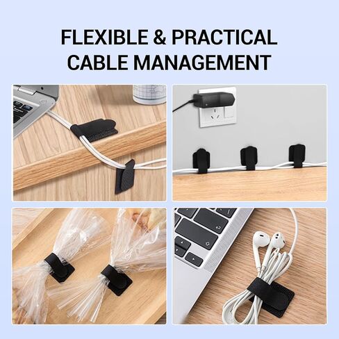 30 Pcs Loop Cable Ties and Heavy-Duty Self Adhesive Hook, Adjustable & Reusable Cable Management Straps for Under Desk, Household & Office Essentials, Multi-Purpose Cord Organizer Clips in Saudi Arabia