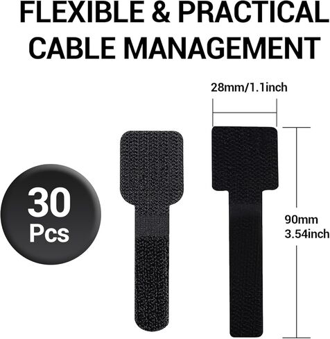 30 Pcs Loop Cable Ties and Heavy-Duty Self Adhesive Hook, Adjustable & Reusable Cable Management Straps for Under Desk, Household & Office Essentials, Multi-Purpose Cord Organizer Clips in Saudi Arabia
