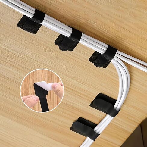 30 Pcs Loop Cable Ties and Heavy-Duty Self Adhesive Hook, Adjustable & Reusable Cable Management Straps for Under Desk, Household & Office Essentials, Multi-Purpose Cord Organizer Clips in Saudi Arabia