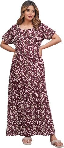 Printed Indian Cotton Long Nightgowns For Women, Indian Style Nighty Nighties Maxi Gown Sleepwear For Womens, in Saudi Arabia