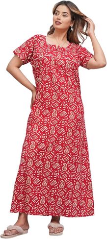 Printed Indian Cotton Long Nightgowns For Women, Indian Style Nighty Nighties Maxi Gown Sleepwear For Womens, in Saudi Arabia