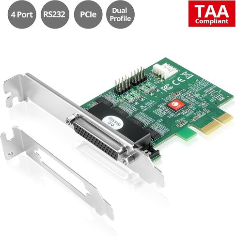 بطاقة محول تسلسلي SIIG ذات 4 منافذ PCI Express RS232 - بطاقة PCIe إلى بطاقة DB9 التسلسلية - طاقة RS-232 5 فولت أو 12 فولت، مجموعة شرائح ASIX AX99100، ملف تعريف مزدوج، متوافق مع TAA (JJ-E40011-S6) in Saudi Arabia