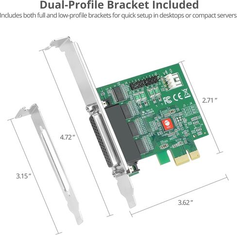بطاقة محول تسلسلي SIIG ذات 4 منافذ PCI Express RS232 - بطاقة PCIe إلى بطاقة DB9 التسلسلية - طاقة RS-232 5 فولت أو 12 فولت، مجموعة شرائح ASIX AX99100، ملف تعريف مزدوج، متوافق مع TAA (JJ-E40011-S6) in Saudi Arabia
