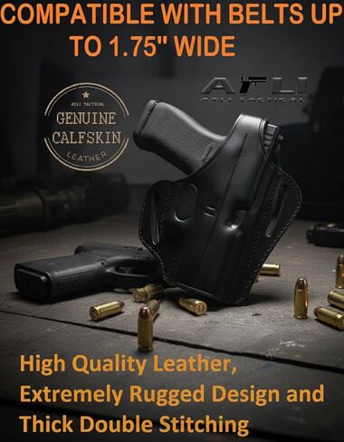 حافظة جلدية OWB لـ Glock 43 - حافظة OWB لـ Glock 43x - لـ G42 43 43X Mos، Rgr SR22 LC9s EC9s، Taurus GX4 - حافظات جلدية لـ Glock 42 - حافظات فطيرة من جلد العجل in Kuwait