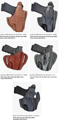 حافظة جلدية OWB لـ Glock 43 - حافظة OWB لـ Glock 43x - لـ G42 43 43X Mos، Rgr SR22 LC9s EC9s، Taurus GX4 - حافظات جلدية لـ Glock 42 - حافظات فطيرة من جلد العجل in Kuwait