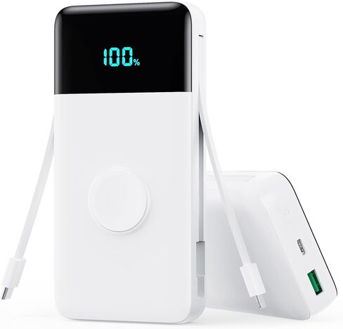 شاحن محمول بقدرة 40800 مللي أمبير في الساعة لهاتف iPhone مع كابل مدمج وشاحن iWatch، وبنك طاقة USB C للشحن السريع بقدرة 25 وات PD، وحزمة بطارية أساسية للتخييم أثناء السفر لهاتف iPhone 17/16/15/14/13، وAndroid، وساعة Apple in Kuwait