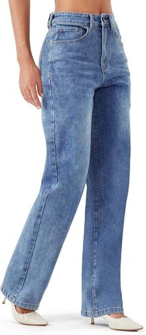 Zylioo 32"/34" Inseam Womens Tall Jeans Long Stretch Denim Pants High Waisted Straight Leg Casual Classic Fit Trousers Black in Saudi Arabia