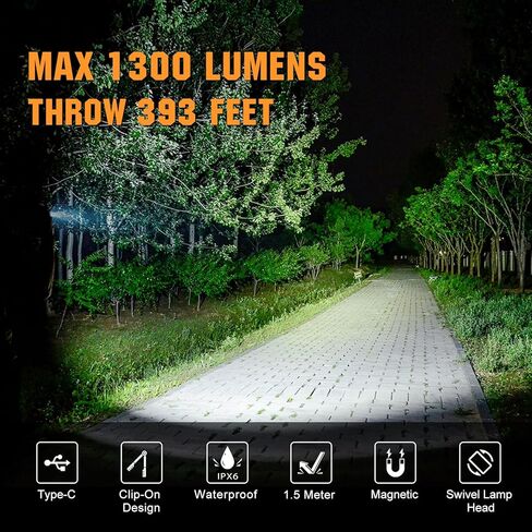 VTIGER C1 Rechargeable EDC Flashlight Clip-on Light, 1300 Lumens Powerful Portable Mini Swivel Clip Light,Multi-Mode,IPX6 Waterproof, Magnetic Small Pocket Lights for Cycling,Working,Emergency,Signal in Kuwait