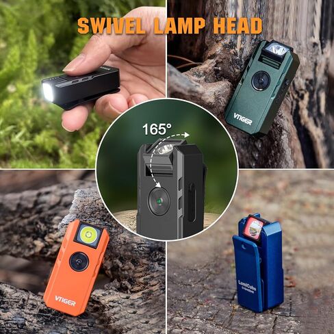 VTIGER C1 Rechargeable EDC Flashlight Clip-on Light, 1300 Lumens Powerful Portable Mini Swivel Clip Light,Multi-Mode,IPX6 Waterproof, Magnetic Small Pocket Lights for Cycling,Working,Emergency,Signal in Kuwait