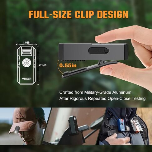 VTIGER C1 Rechargeable EDC Flashlight Clip-on Light, 1300 Lumens Powerful Portable Mini Swivel Clip Light,Multi-Mode,IPX6 Waterproof, Magnetic Small Pocket Lights for Cycling,Working,Emergency,Signal in Kuwait