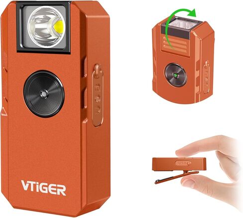 VTIGER C1 Rechargeable EDC Flashlight Clip-on Light, 1300 Lumens Powerful Portable Mini Swivel Clip Light,Multi-Mode,IPX6 Waterproof, Magnetic Small Pocket Lights for Cycling,Working,Emergency,Signal in Kuwait