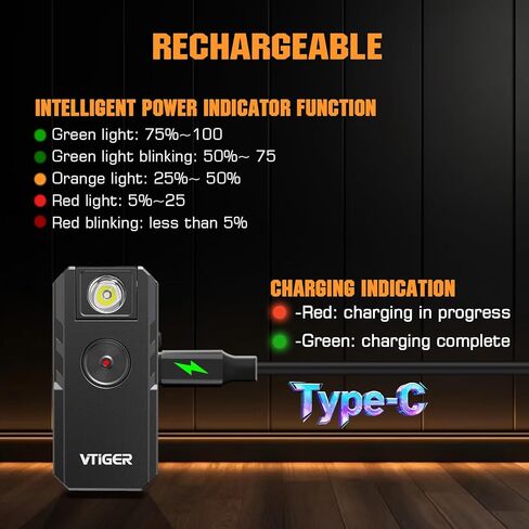 VTIGER C1 Rechargeable EDC Flashlight Clip-on Light, 1300 Lumens Powerful Portable Mini Swivel Clip Light,Multi-Mode,IPX6 Waterproof, Magnetic Small Pocket Lights for Cycling,Working,Emergency,Signal in Kuwait