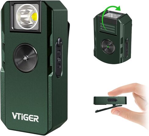 VTIGER C1 Rechargeable EDC Flashlight Clip-on Light, 1300 Lumens Powerful Portable Mini Swivel Clip Light,Multi-Mode,IPX6 Waterproof, Magnetic Small Pocket Lights for Cycling,Working,Emergency,Signal in Kuwait