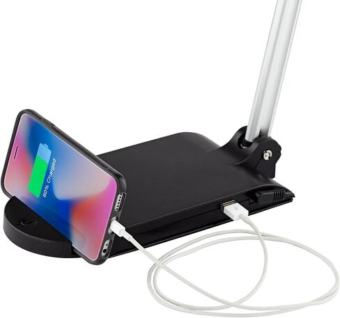 360 إضاءة فلين 25 بوصة مصابيح مكتبية حديثة عالية مجموعة من 2 منفذ USB قابل للتعديل LED أسود فضي معدني الظل المنزل مكتب غرفة المعيشة شحن غرفة النوم بجانب السرير منضدة المنزل قراءة مدخل المطبخ in Kuwait