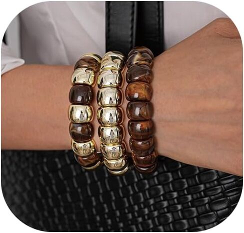 Chunky Beads Bracelets for Women Boho Gold Acrylic Stackable Stretch Bracelet Dainty Statement Adjustable Jewelry in Saudi Arabia