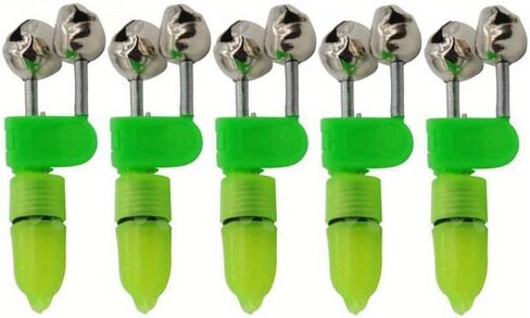 5PCS LED Fishing Rod Bite Alarm Bells Ring Fishing Lures Accessory Green Light Alerter Outdoor Fish Tool in Saudi Arabia