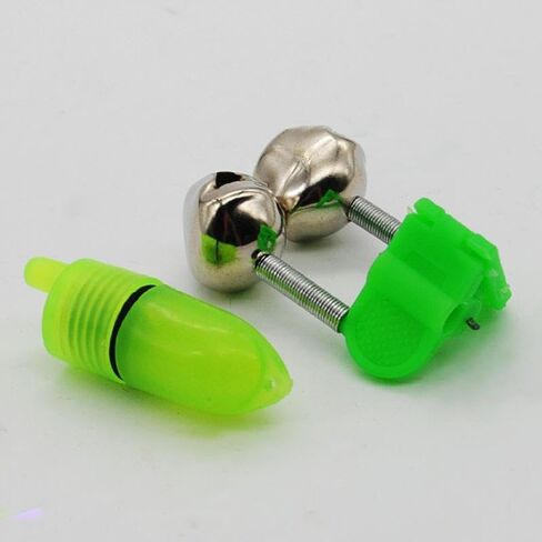 5PCS LED Fishing Rod Bite Alarm Bells Ring Fishing Lures Accessory Green Light Alerter Outdoor Fish Tool in Saudi Arabia