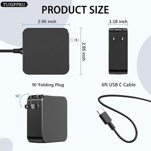 محول طاقة USB C بقدرة 65 وات، شاحن حائط سريع من النوع C متوافق مع Mac Book Pro وASUS ZenBook وDell Latitude وLenovo وHuawei Matebook وHP Spectre وAcer Chromebook وsamsung والهواتف الذكية in Kuwait