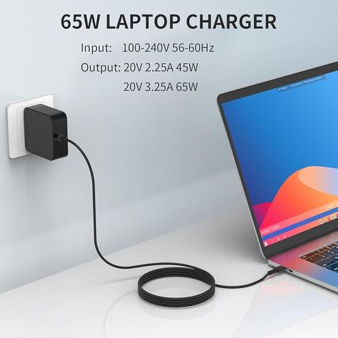 شاحن كمبيوتر محمول USB C بقوة 65 وات متوافق مع Asus Chromebook Expertbook ZenBook S 16 14 C302C C214 C213 C436 C523 C202XA C423NA C523NA UX325 UX490 UX390UA UX391 Lenovo Thinkpad Yoga Samsung Series in Kuwait
