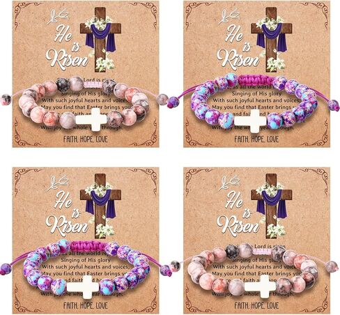 Kenning 4 Pcs Christian Cross Beads Bracelet Religious Bead Bracelet Thanksgiving Day Christmas Christian Gifts for Woman Men Cross Ribbon Charm Jewelry with Card in Saudi Arabia