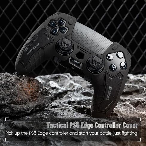 مجموعة غطاء وحدة التحكم بحافة PS5 التكتيكية من GesTac، غطاء حماية من السيليكون المضاد للانزلاق متوافق مع وحدة التحكم اللاسلكية PS5 Edge مع غطاءين لمقبض الإبهام - رمادي شبح in Kuwait