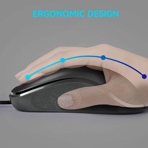 Classic Wired Office Mouse Ergonomic USB Optical 3-Button 1000 DPI Comfortable Durable for Windows Mac Laptop Desktop Black (1) in Saudi Arabia