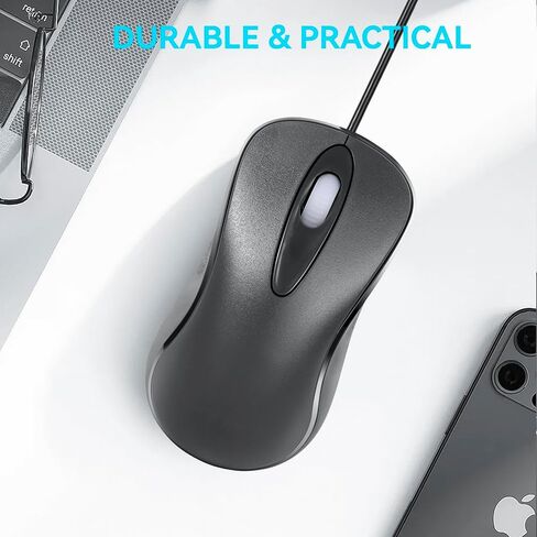 Classic Wired Office Mouse Ergonomic USB Optical 3-Button 1000 DPI Comfortable Durable for Windows Mac Laptop Desktop Black (1) in Saudi Arabia