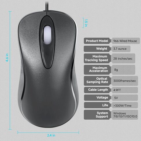 Classic Wired Office Mouse Ergonomic USB Optical 3-Button 1000 DPI Comfortable Durable for Windows Mac Laptop Desktop Black (1) in Saudi Arabia