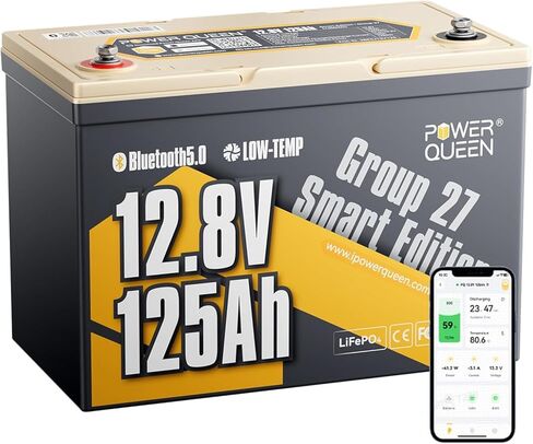 بطارية Power Queen 12V 100Ah LiFePO4، مجموعة 24 بطارية ليثيوم RV، بطارية 15000+ دورات عميقة لمقطورة السفر، منزل متنقل، محرك التصيد، الطاقة الشمسية in Kuwait