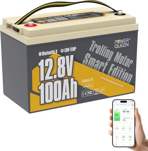 بطارية Power Queen 12V 100Ah LiFePO4، مجموعة 24 بطارية ليثيوم RV، بطارية 15000+ دورات عميقة لمقطورة السفر، منزل متنقل، محرك التصيد، الطاقة الشمسية in Kuwait