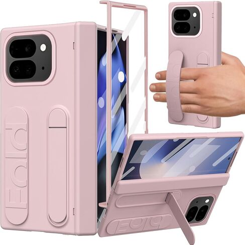 حافظة لهاتف Google Pixel 10 Pro Fold مع حزام معصم، حافظة حزام يد مع مسند، حماية للمفصلات، واقي شاشة، غطاء كاميرا بحافة مرتفعة لهاتف Google Pixel 10 Pro Fold وردي in Kuwait