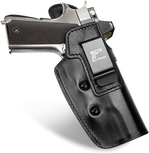 حافظة IWB 1911 من الجلد من GUN & FLOWER - للأسطوانة مقاس 5 بوصات و4.25 بوصات و4 بوصات مع قضبان وبدون قضبان 1911، قطع بصرية، تناسب Colt وElite Force وKimber وRock Island وSpringfield وTisas وS&W وRuger وRemington والمزيد in Kuwait