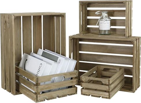 5-Piece Farmhouse Wooden Crate Set - Rustic Wooden Crates for Display and Storage, Large Torched Decorative Crates, Farmhouse Apple Crates, Painted Wood Crates for Decor in Saudi Arabia