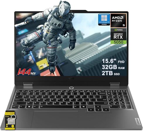 Lenovo LOQ Gaming AI Laptop 15.6 بوصة FHD 144 هرتز (100% sRGB G-SYNC) AMD 6-core Ryzen 5 220 16 جيجابايت ذاكرة الوصول العشوائي 512 جيجابايت SSD GeForce RTX 5050 GDDR7 (440 AI Tops) كاميرا خصوصية Nahimic 5MP بإضاءة خلفية Win11Pro ICP Hub in Kuwait