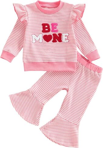 Toddler Girl Valentines Day Outfit Baby Clothes Embroidery Long Sleeve Sweater Bell Sweatpants Fall Spring Outfits in Saudi Arabia